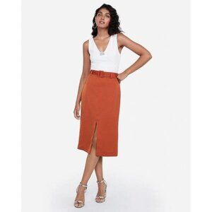Express High Waisted Split Front Belted Midi Skirt 2
